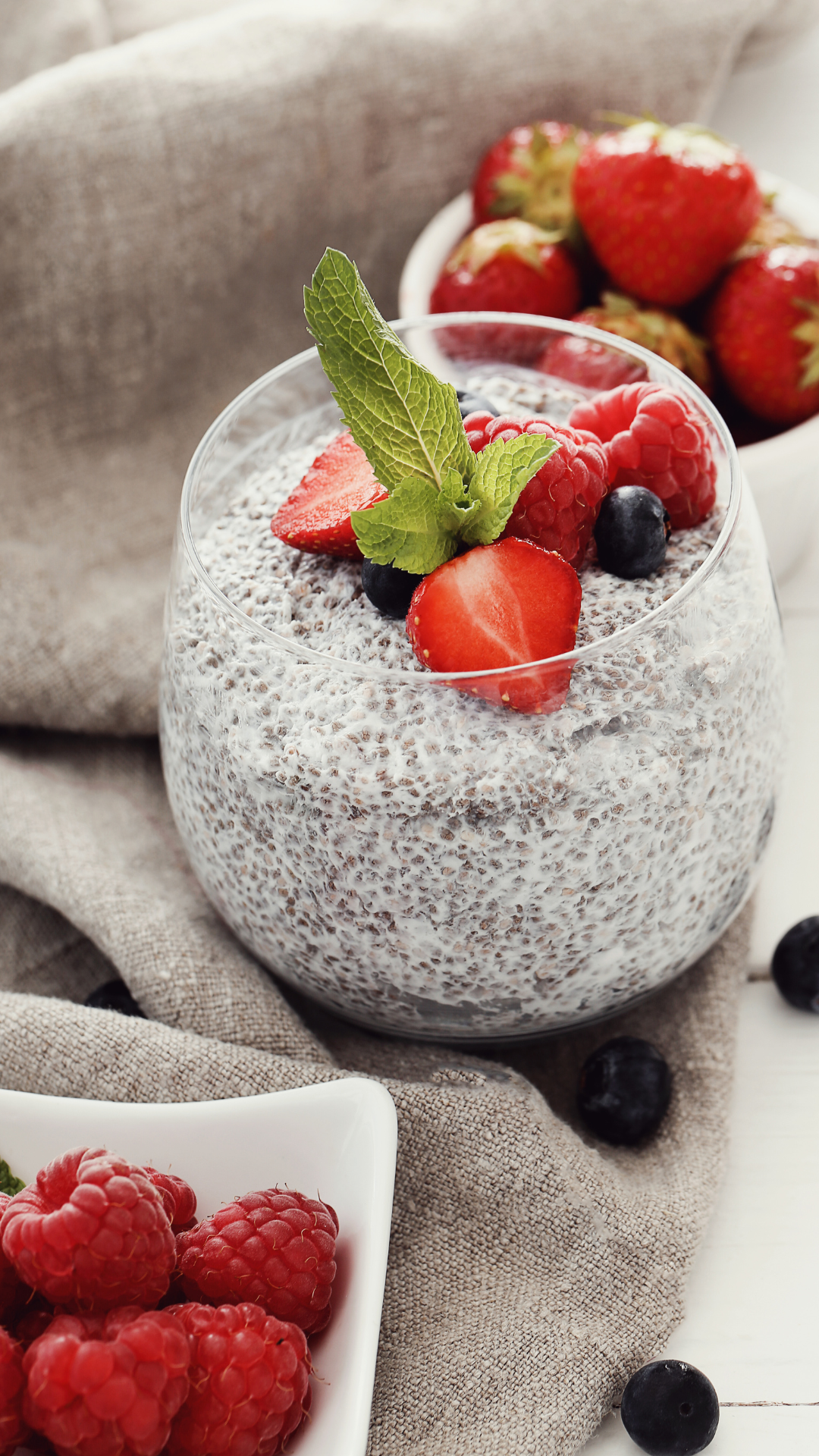 Chia seeds, a nutritious superfood with omega-3 fatty acids and dietary fiber.